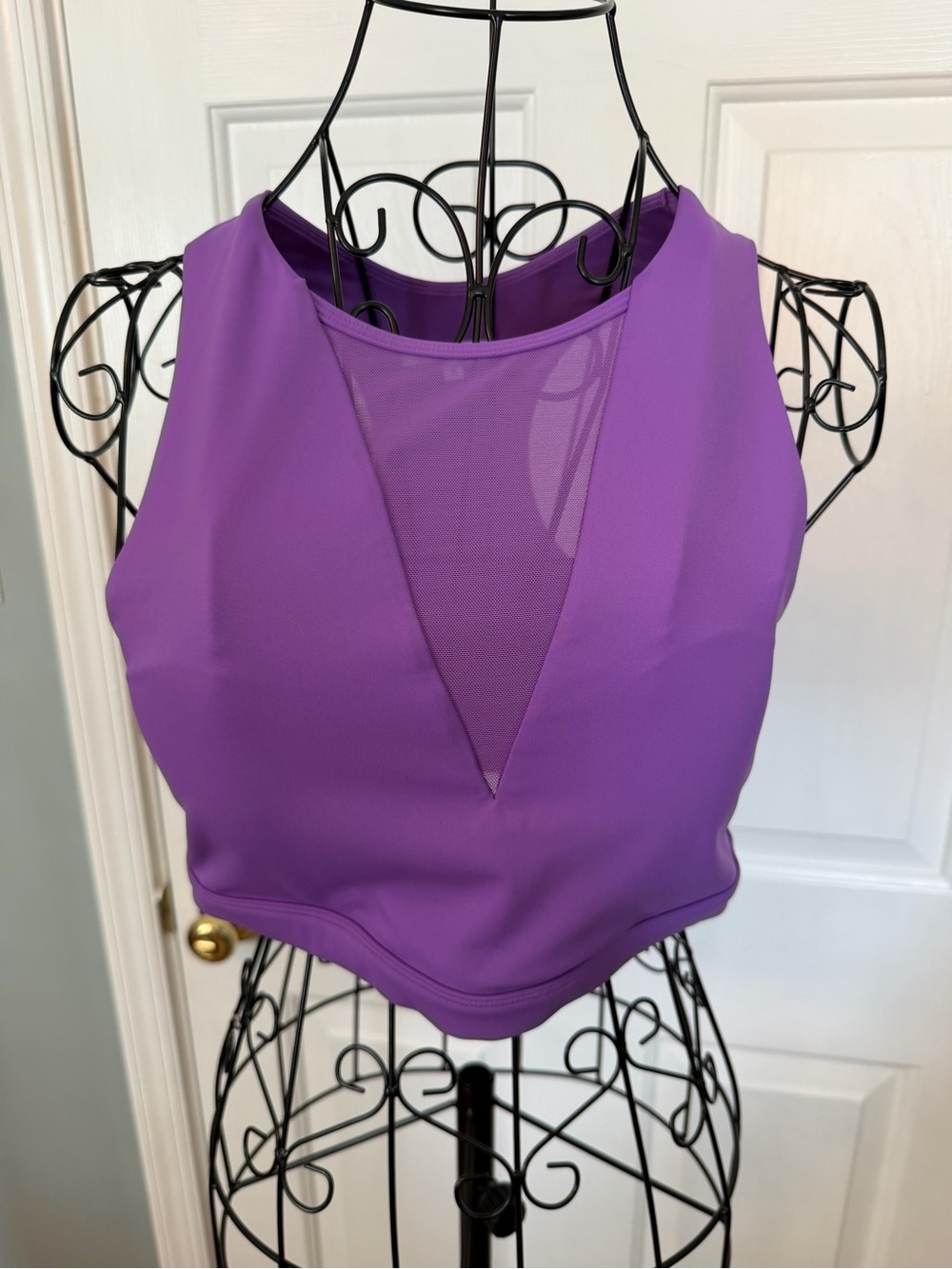 Sleeveless Purple Mesh-Insert Women's Crop Top